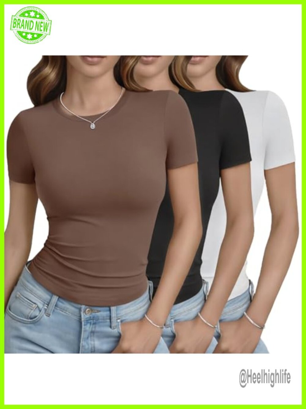 3 Pack Women's Basic Crop Tees Short Sleeve Slim Fit Crew Neck T-Shirts